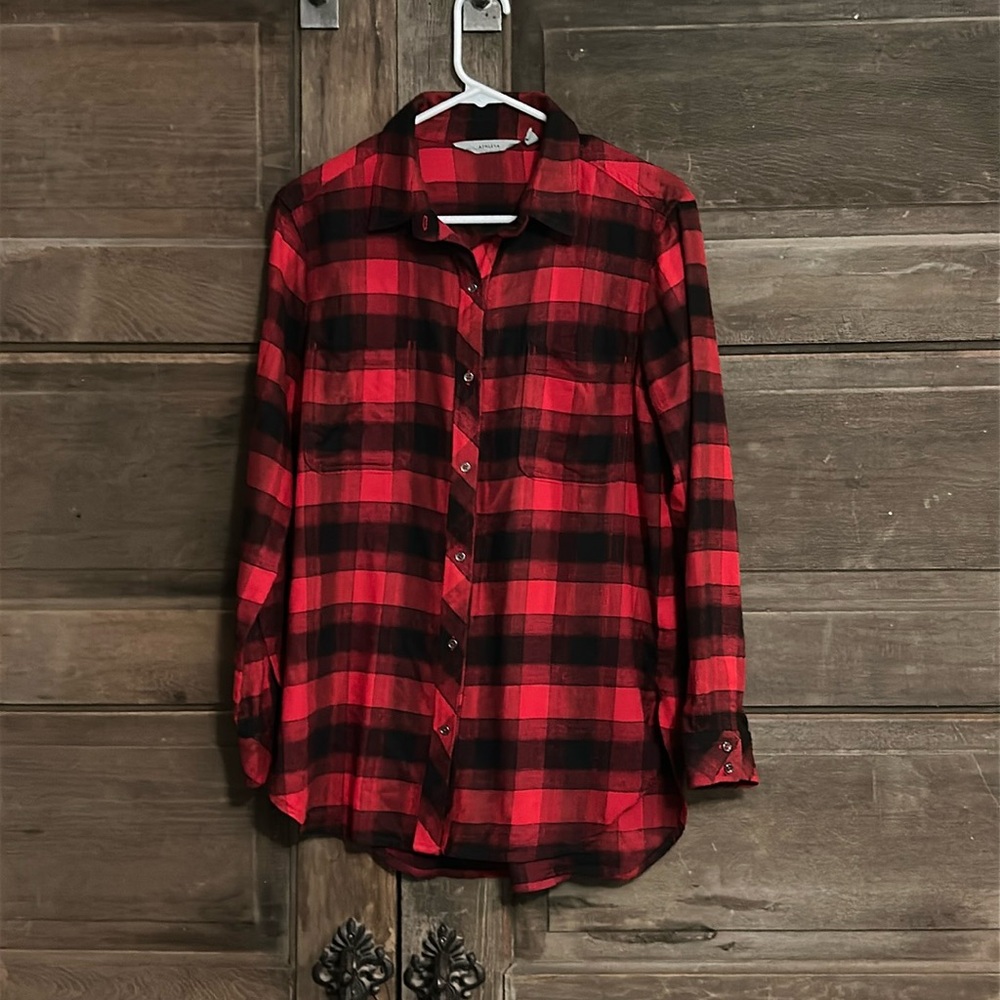 Women‎ Athleta Lumberjill Flannel Shirt Red & Black Button Down Shirt Size Small